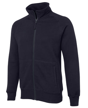 The JBs Full Zip Fleecy is a black jacket with a high collar and long sleeves. This comfortable fleece features two front pockets and ribbed cuffs and hem. The visible zipper extends from the hem to the top of the collar, making it a practical yet stylish choice for casual wear. It is displayed on a plain white background.
