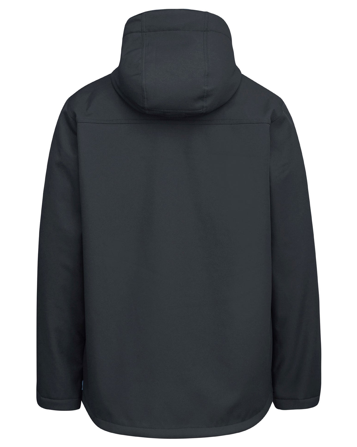 The Rainbird Jones Softshell Sherpa Lined Jacket is showcased from the back, highlighting its hood and long sleeves. Made of smooth, waterproof fabric, it offers a simple yet functional design that's perfect for cold weather.