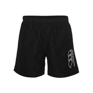 The Canterbury Tactic Shorts are made from comfortable polyester with an elastic waistband and feature a stylish white abstract leaf-like pattern on the left leg for your athletic endeavors.