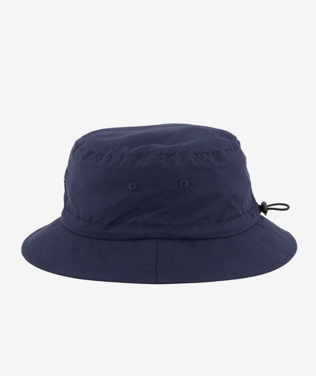The Swanndri Murrays Bay v2 Hat is a navy blue bucket hat with a wide brim, side ventilation eyelets, Swanndri patch logo, and adjustable back drawstring, shown against a plain white background.
