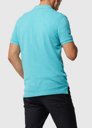 A person wearing a Rodd & Gunn The Gunn Polo, made from Australian Cotton and designed in a modern fit, is shown from the back. The light blue shirt with short sleeves and a collar is set against a plain white background.