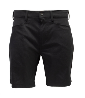 The Timberland Pro Tempe Short, black and knee-length, features moisture-wicking fabric, belt loops, a button closure, and side pockets. Photographed against a white background, they offer a casual style ideal for staying cool and comfortable.