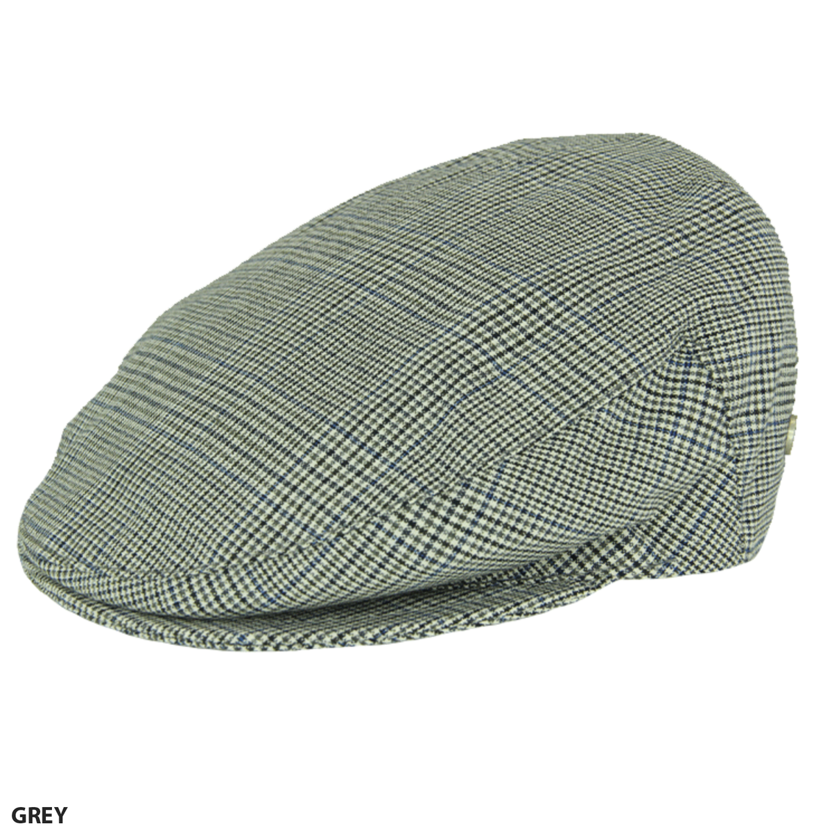 The M By Flechet Italian Cotton Fine Check Cap features a grey, fine check pattern with a sloping brim and structured crown, crafted from Italian cotton. This cap offers a classic, vintage-inspired design and is proudly made in Italy.
