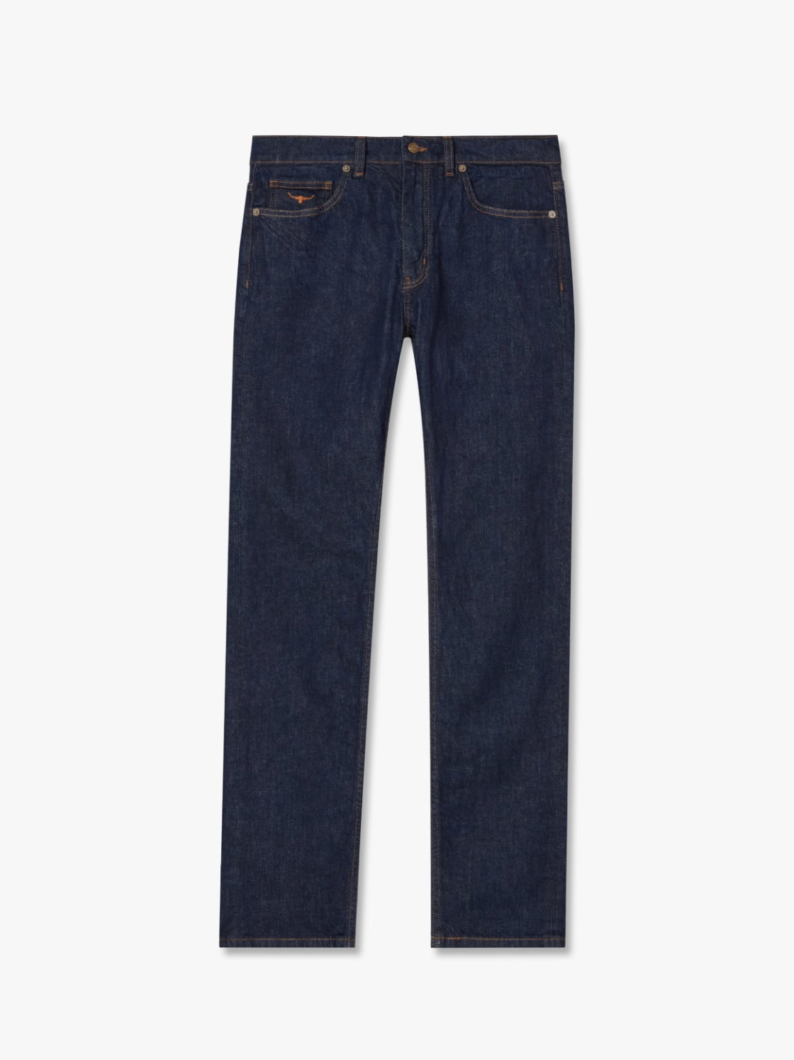 The RM Williams Ramco Jean is a pair of dark blue denim jeans with a straight leg cut and regular fit. Made in Australia from premium denim, these jeans feature a classic button and zip closure, belt loops, and five pockets—two front pockets, two back pockets, and a small coin pocket on the right front side.