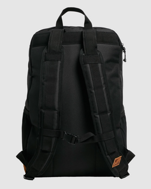 The Billabong Norwest Pack, available in black, features ergonomic shoulder straps, a top handle for comfort, and a secure zipper closure. It includes a padded laptop compartment and chest support strap—ideal for everyday use with its simple yet functional design.