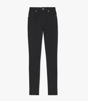 The RM Williams Albury Jean is a pair of black high-rise skinny fit jeans with a button closure and two front pockets. Crafted from stretch cotton, these jeans feature a simple, classic design and are displayed on a plain white background.