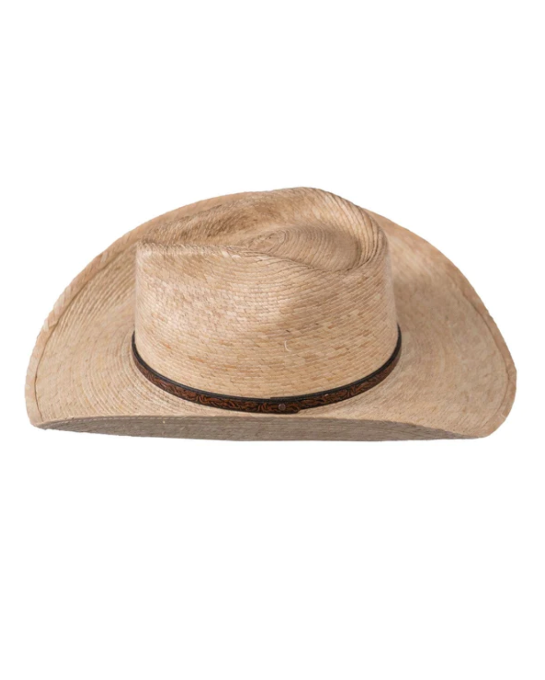The Outback Rio Straw Hat features a beige straw design with a slightly curved brim and a decorative dark band, offering UPF40 protection. Its moisture-wicking properties make it stylish and practical for sunny days.