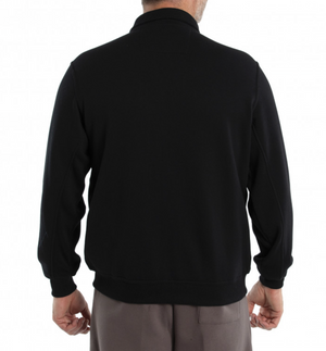 A man is shown from the back, wearing a Breakaway Zed Snowy Mt Fleece Full Zip jacket in black and gray pants, set against a white background.