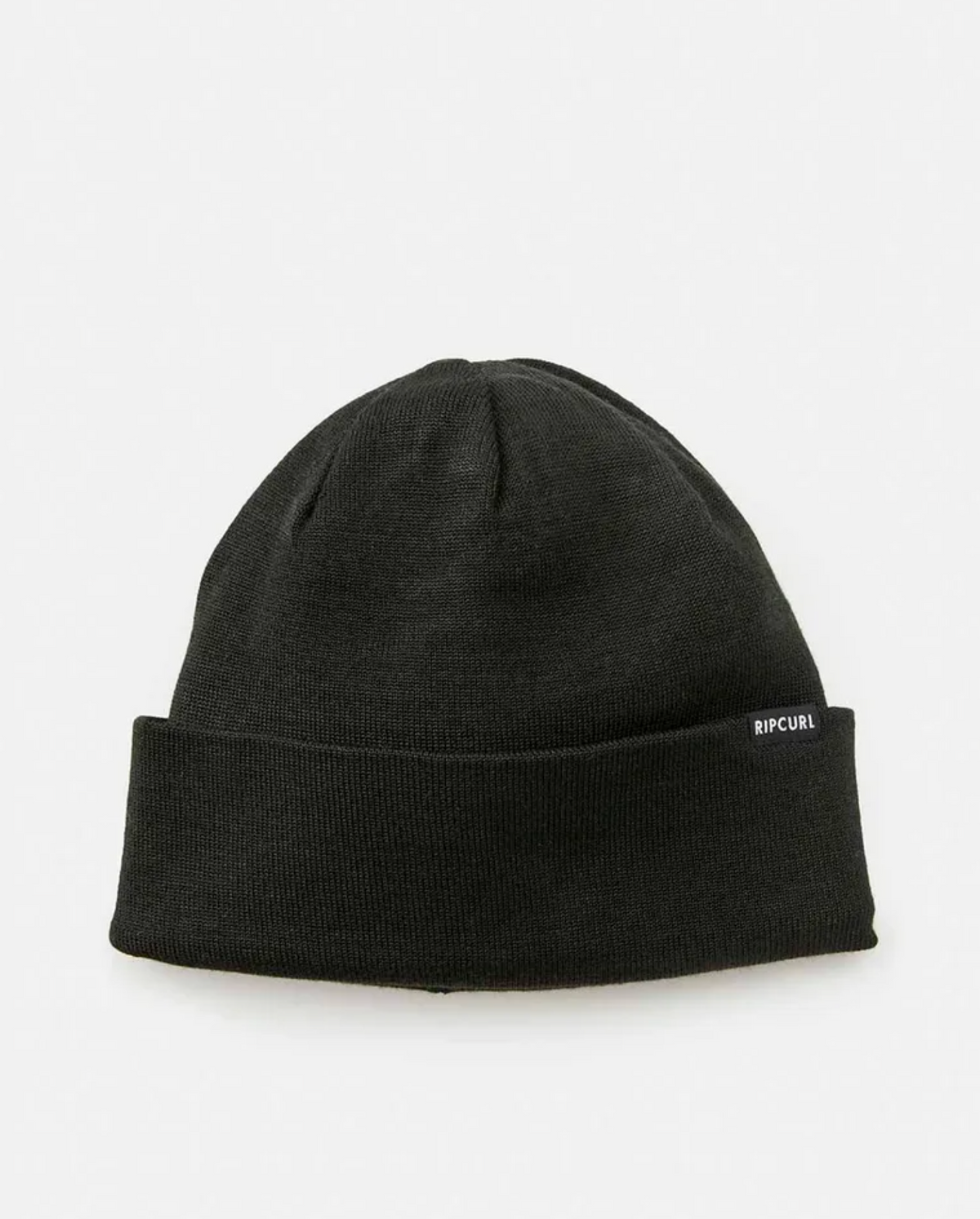 The Rip Curl Anti-Series Regular Beanie is a warm and comfortable black beanie featuring a folded brim with a small white "RIP CURL" logo on the side, displayed stylishly against a plain white background.