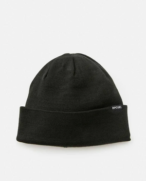 The Rip Curl Anti-Series Regular Beanie is a warm and comfortable black beanie featuring a folded brim with a small white "RIP CURL" logo on the side, displayed stylishly against a plain white background.