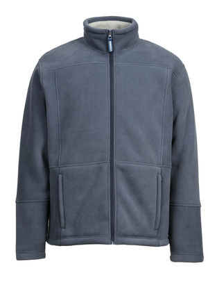 Introducing the Rainbird Lumber Jacket: a polyester fleece jacket with a high collar and a full-length front zipper. It features long sleeves, two zippered side pockets, and a soft inner lining, making it perfect for cold weather.