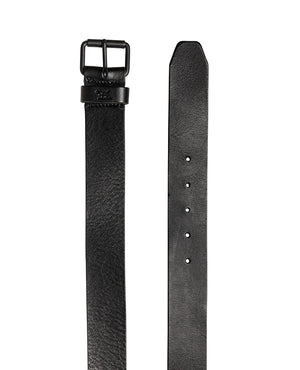 The Rodd & Gunn Anderson Avenue Belt is a black leather belt with a square metal buckle, stitched detailing near the buckle, crafted from genuine leather. It offers adjustable sizing with multiple holes and showcases the material's texture beautifully.