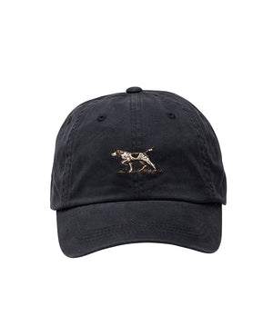 The Rodd & Gunn Signature Cap is fashioned from high-quality black cotton twill and showcases an intricately embroidered dog design on the front, capturing the likeness of a walking or stalking dog with precise detailing. It also features a curved brim and prominent stitching for a timeless, laid-back aesthetic.