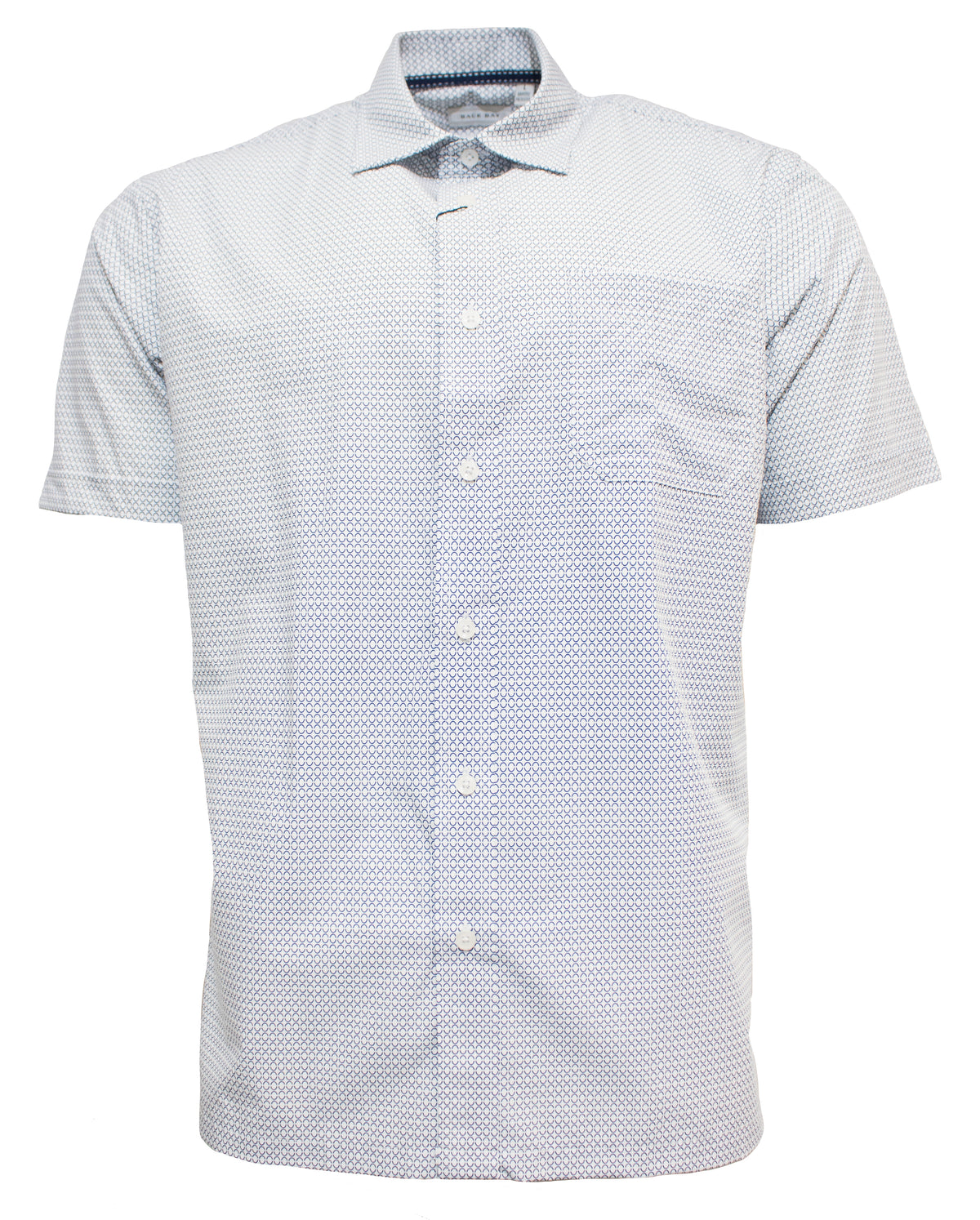 The Back Bay Soft Touch Shirt is a stylish light blue option with short sleeves and a subtle all-over small dot pattern. Made from a blend of Bamboo/Polyester, this shirt features a small collar and a left-side chest pocket.