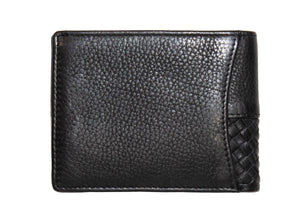 The Pierre Cardin Men's Wallet is a black leather accessory with a textured pattern made from genuine Italian leather and includes RFID protection. It features a woven design on the right side and is shown closed against a plain white background.