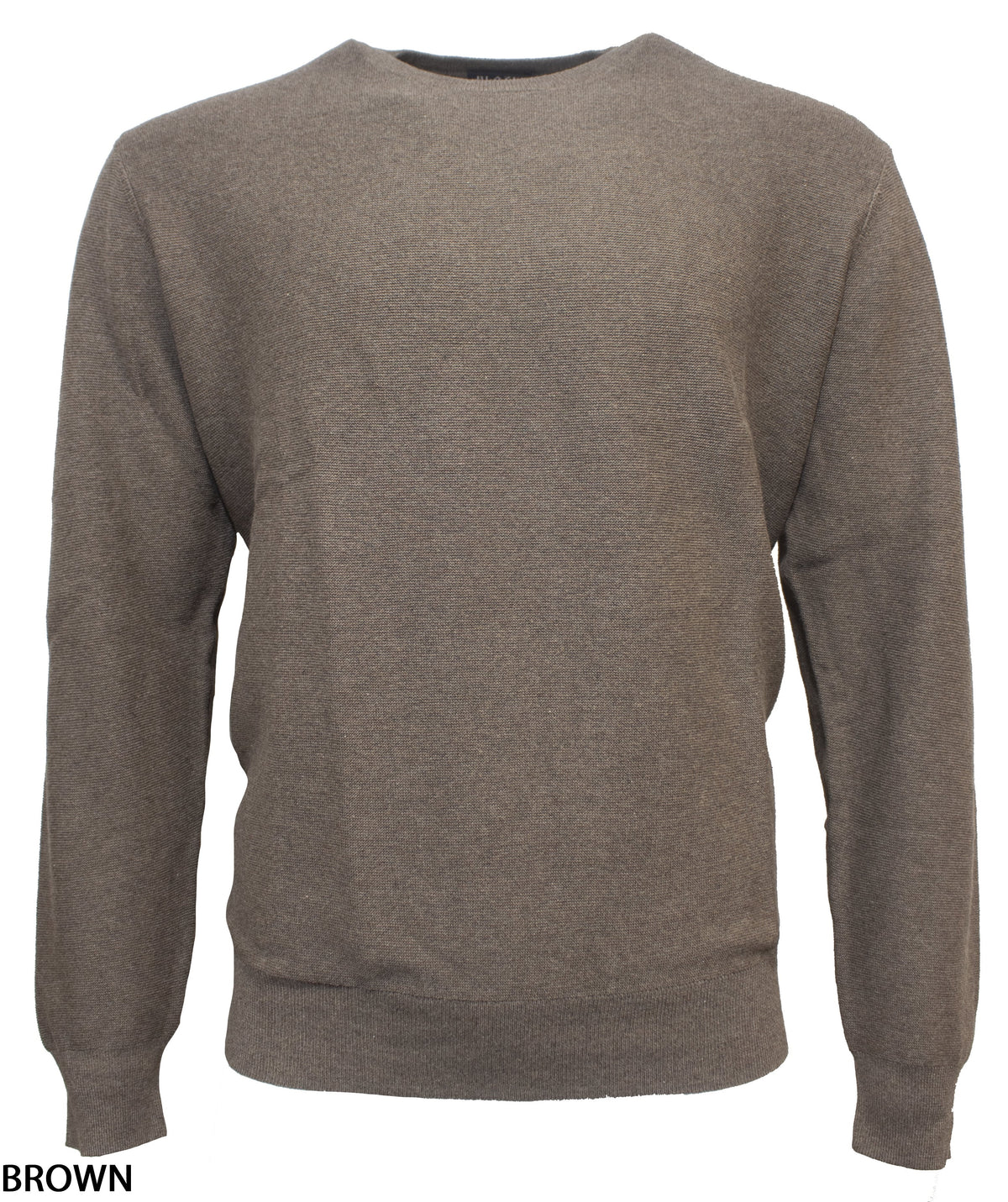 The Blazer Mason Cotton Fashion Crew Neck, a regular fit plain brown long-sleeve jumper, is shown against a white background with the word "BROWN" in black at the bottom left.