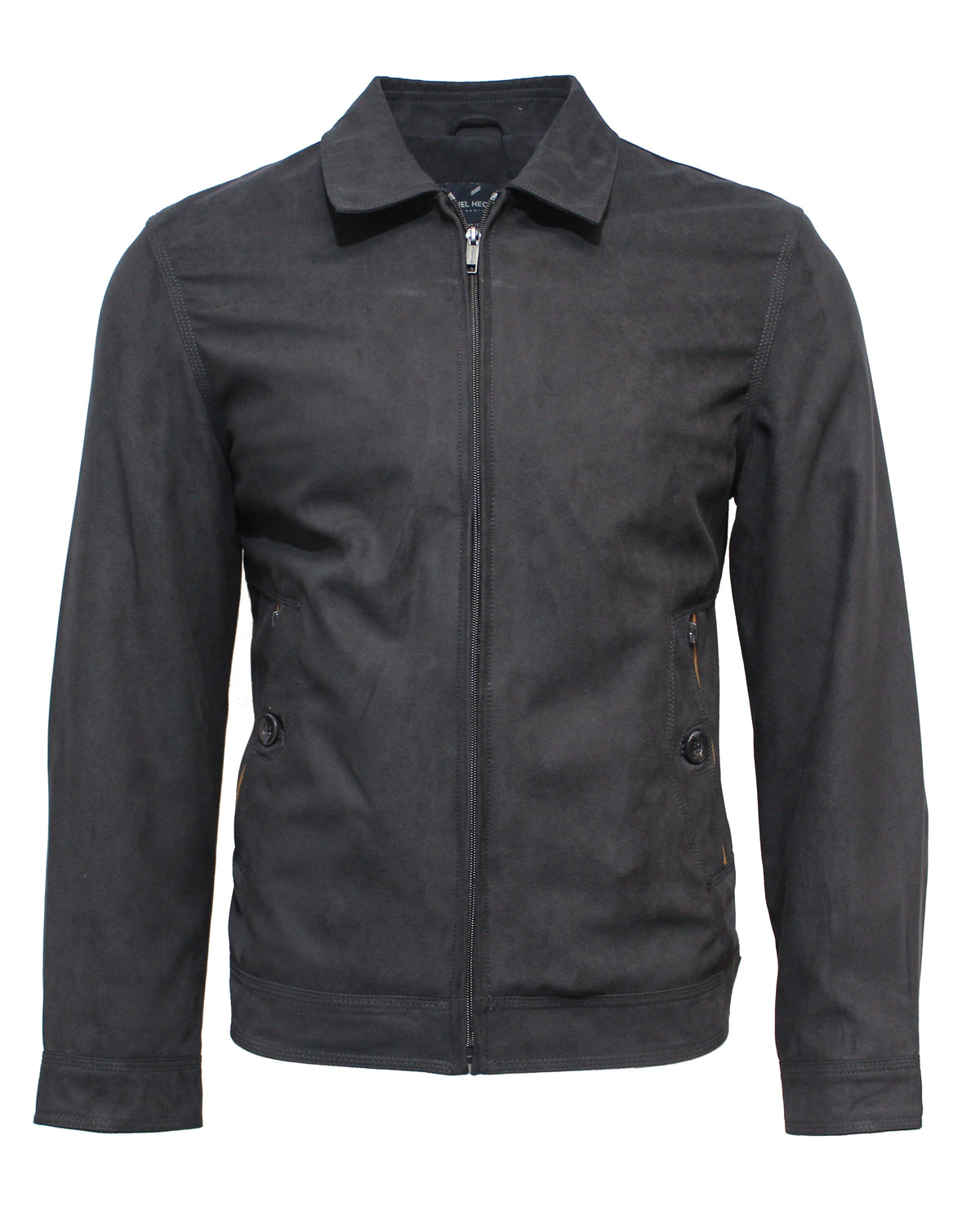 Explore the Boston Colin Jacket by Daniel Hechter, a sleek black polyester piece with a zip-up front, collar, long sleeves, and side button details, offering a timeless design.