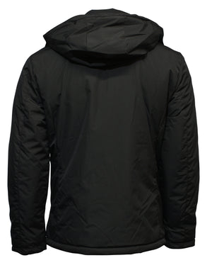 The Daniel Hechter Cycle Jacket in black, viewed from the back, highlights its simple design with a quilted texture. It has long sleeves with adjustable cuffs and is slightly padded with polyester, perfect for cold weather.