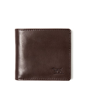 The Rodd & Gunn Marybank Wallet is a closed, dark brown Buffalo Leather wallet with visible stitching and an embossed dog logo in the bottom right corner, shown on a white background.