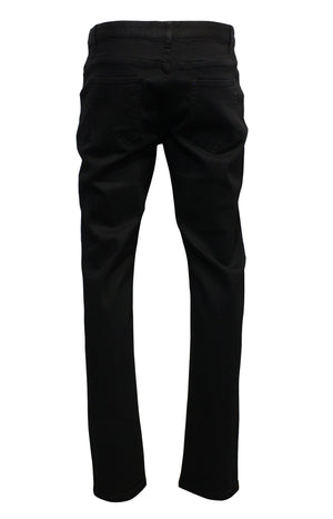 Rear view of Nobleman Slim Straight Jean in plain black on a white background, showcasing mid-rise design with two visible back pockets and a slim straight-leg fit for a refined, comfortable silhouette.