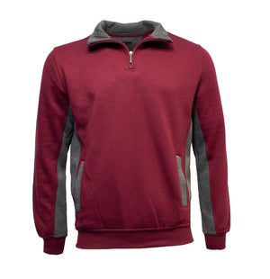 The Pilgrim 1/4 Zip Fleece is a maroon pullover jumper with a quarter-zip design, featuring gray accents on the inner collar, sleeves, and pockets.