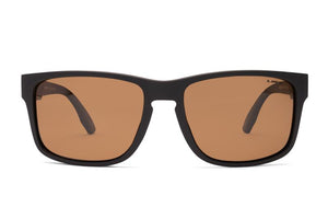 A pair of stylish black Liive Split Polar Sunglasses with rectangular polycarbonate frames and brown-tinted lenses. The brand name "Liive" is subtly printed on the upper corner of the left lens. The design features broad temples for a bold look and offers UV protection.