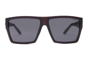 A pair of unisex Liive Volt Sunglasses with a matte black frame and dark rectangular lenses. The design features wide arms and a modern, geometric shape, crafted from lightweight polycarbonate for comfort. The brand name "Liive" is seen on the top corner of one lens, offering stylish UV protection.