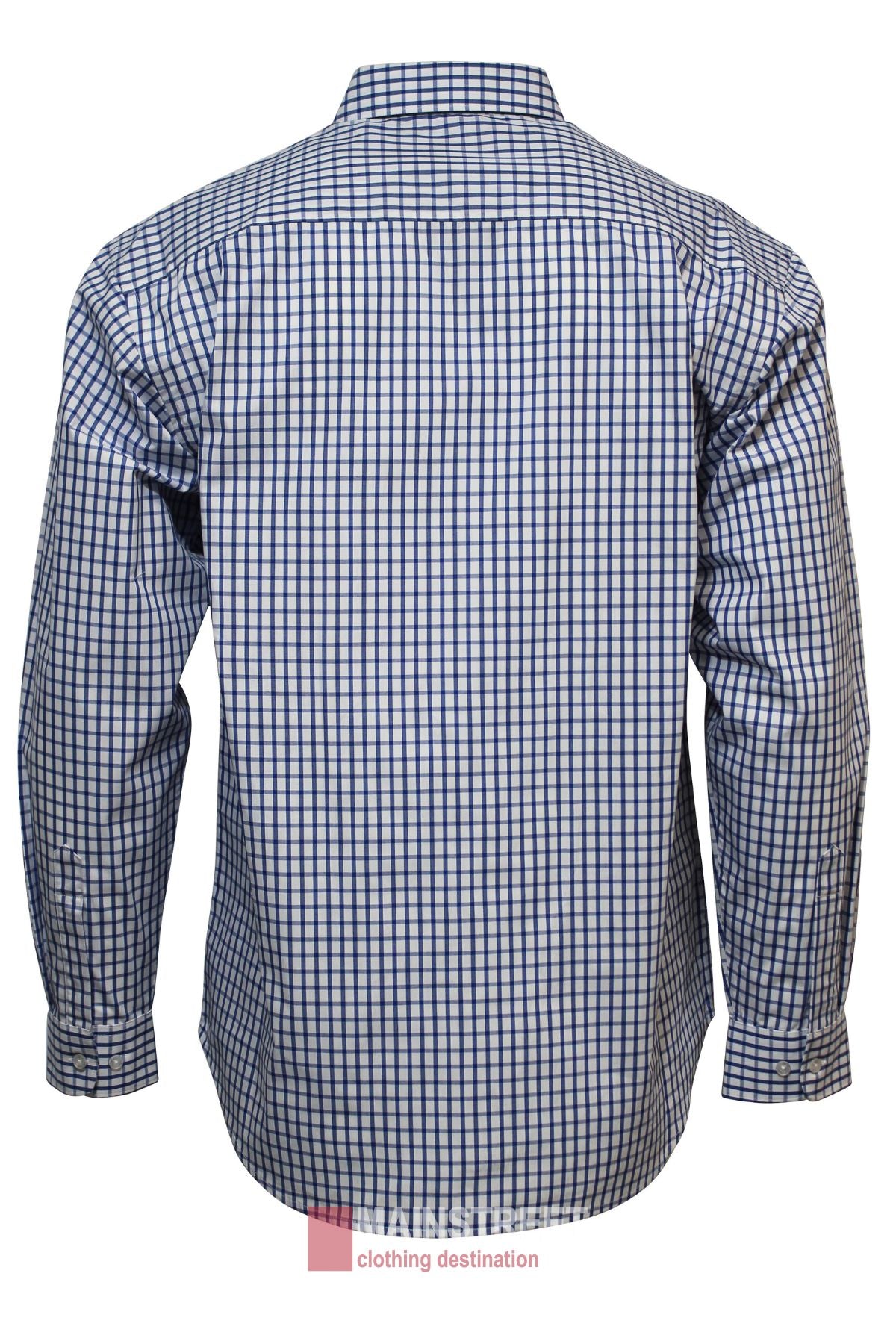 The Bisley Countryman Shirt features long sleeves and a blue and white checkered button-up design, displayed from the back on a white background.