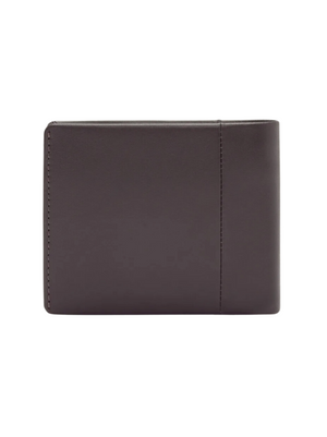 The RM Williams Wallet with Coin Pocket is a closed, dark brown yearling leather bi-fold wallet with minimal stitching and a smooth, simple design, displayed against a plain white background.