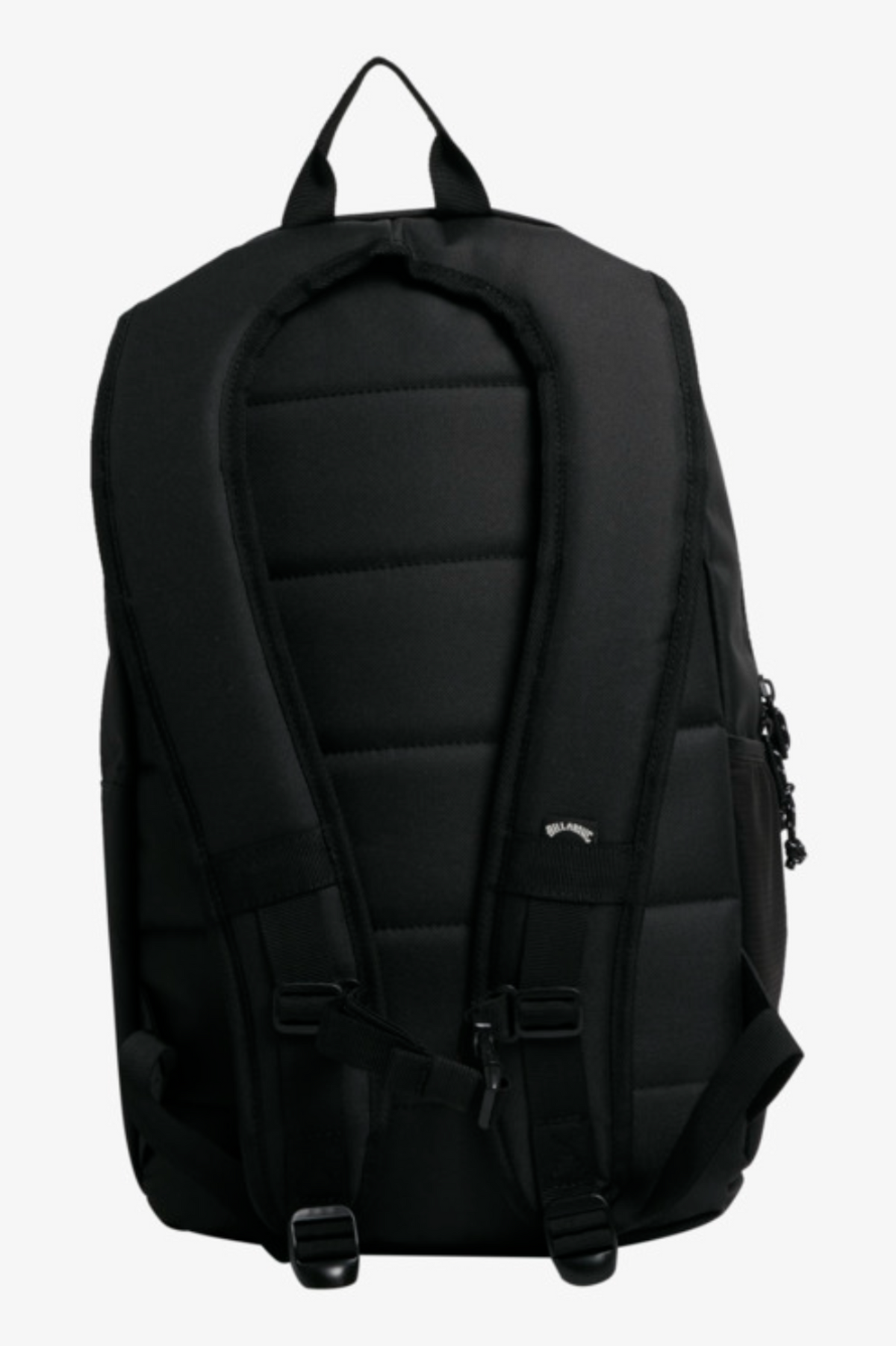 The Billabong Norfolk Backpack is made from recycled polyester and includes padded shoulder straps as well as a top handle for easy carrying. The back features padded segments for enhanced comfort. A small, stylish Billabong logo is prominently displayed, and there is a convenient zippered compartment on the side.