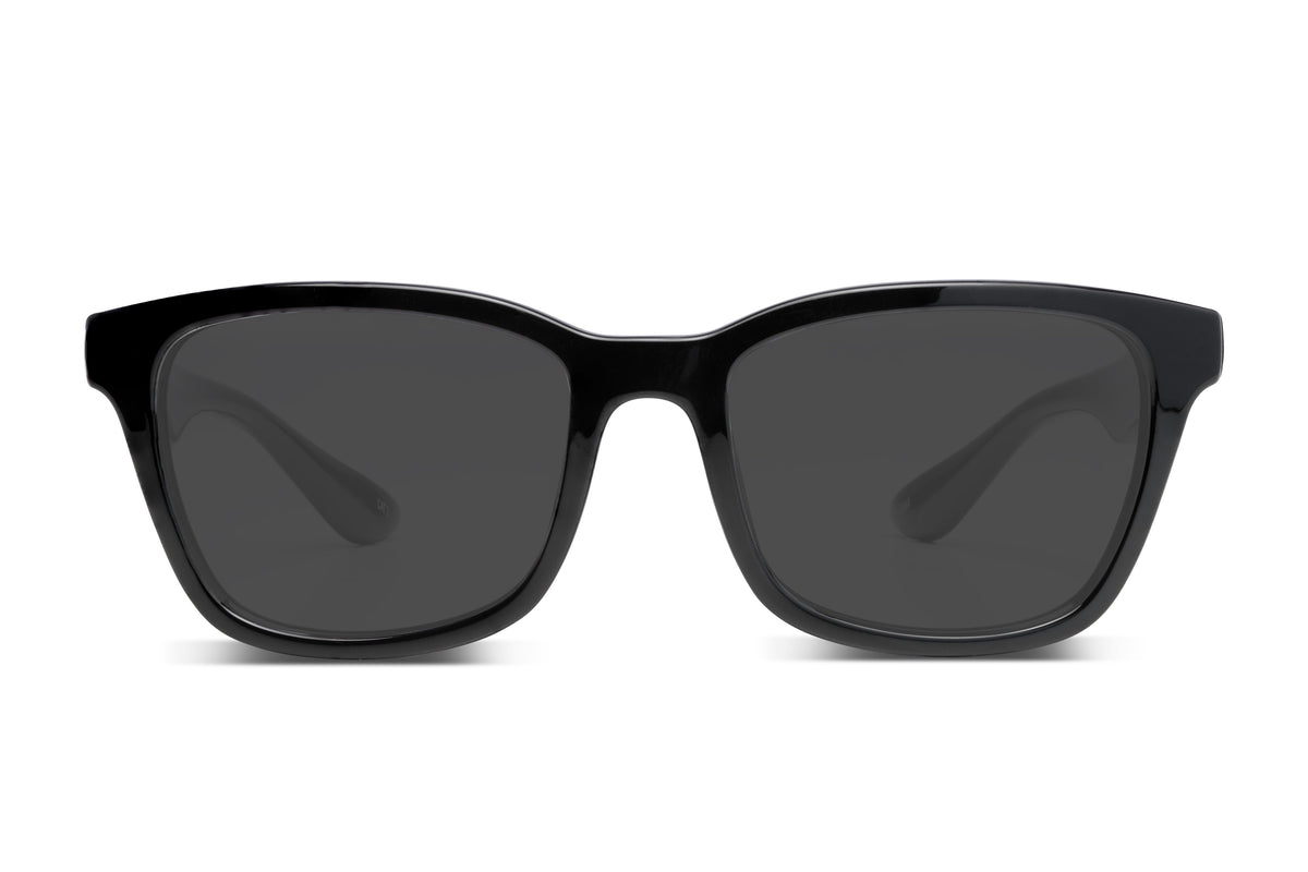 The Liive Alvin Sunglasses feature a black rectangular design with thick frames and dark tinted lenses, providing reliable UV protection when viewed from the front.