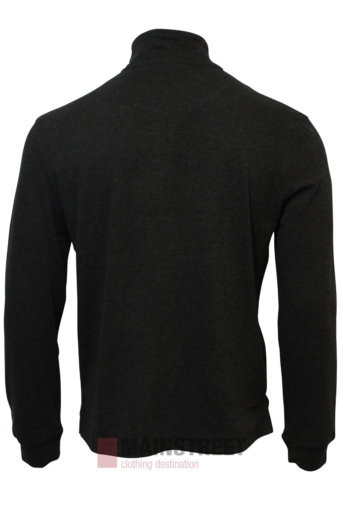 Back view of the Atlas 1/4 Zip Soft Touch Fleece in black, featuring a high collar and ribbed cuffs, crafted from premium fleece, displayed on a white background.