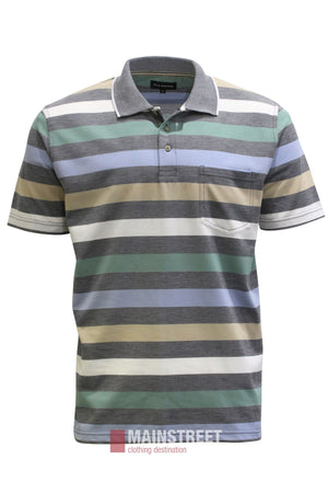Blue Horizon Stripe Polo shirt with short sleeves and a single chest pocket.