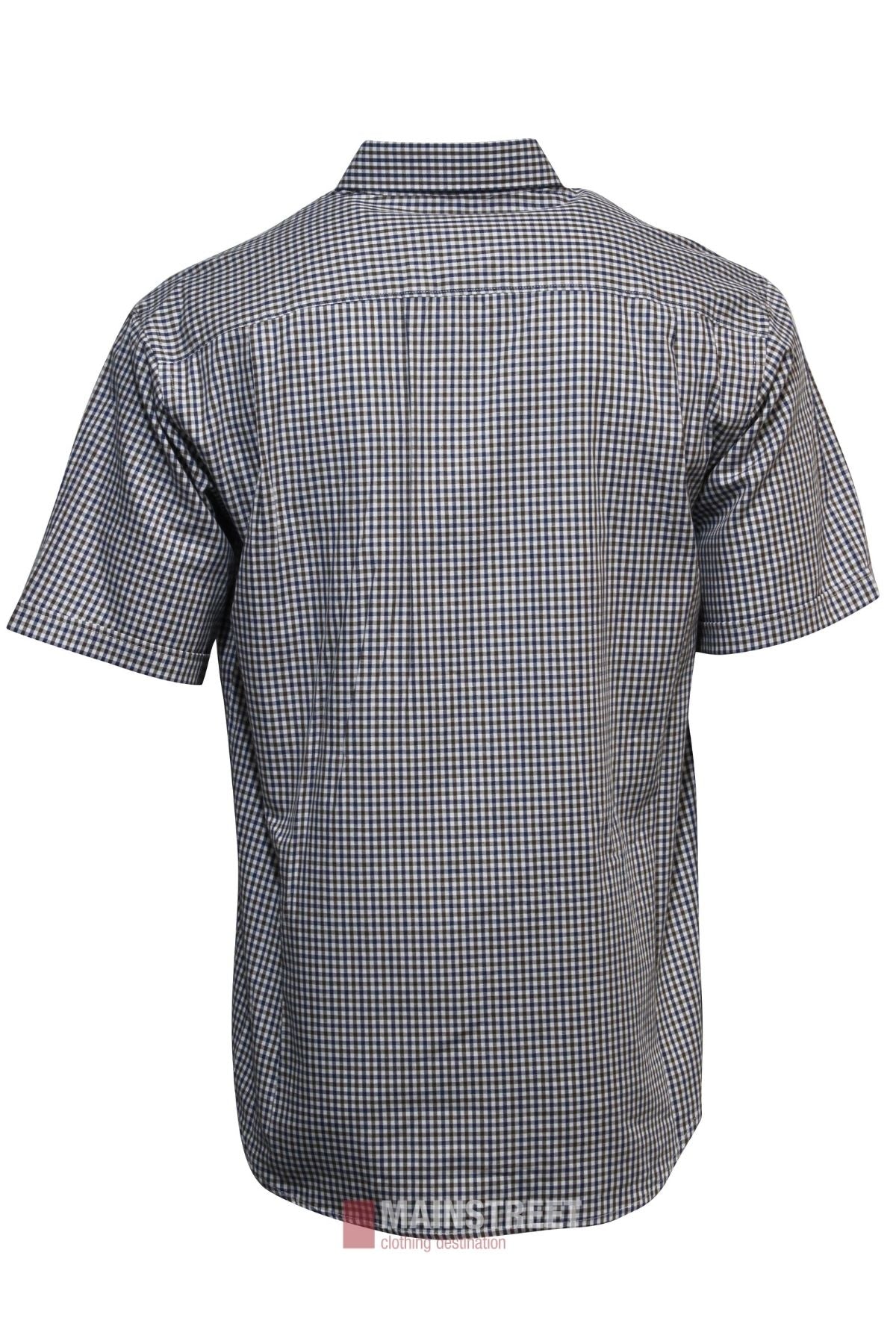 The Bisley Countryman Cotton Short Sleeve Shirt in a small black and white check pattern is shown from the back against a plain white background.