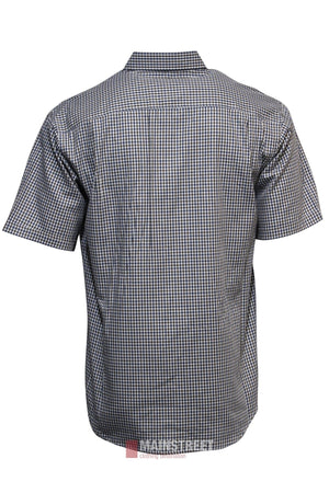 The Bisley Countryman Cotton Short Sleeve Shirt in a small black and white check pattern is shown from the back against a plain white background.