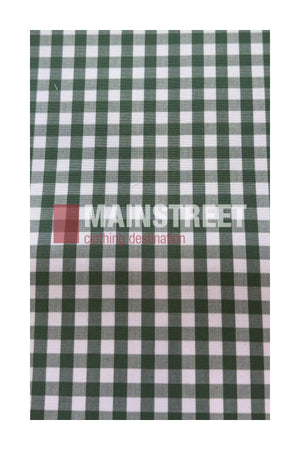 Green and white checkered fabric made from a durable polyester/cotton blend, featuring “MAINSTREET clothing destination” printed in white and pink across the center—styled after the Bisley Countryman Short Sleeve Shirt.