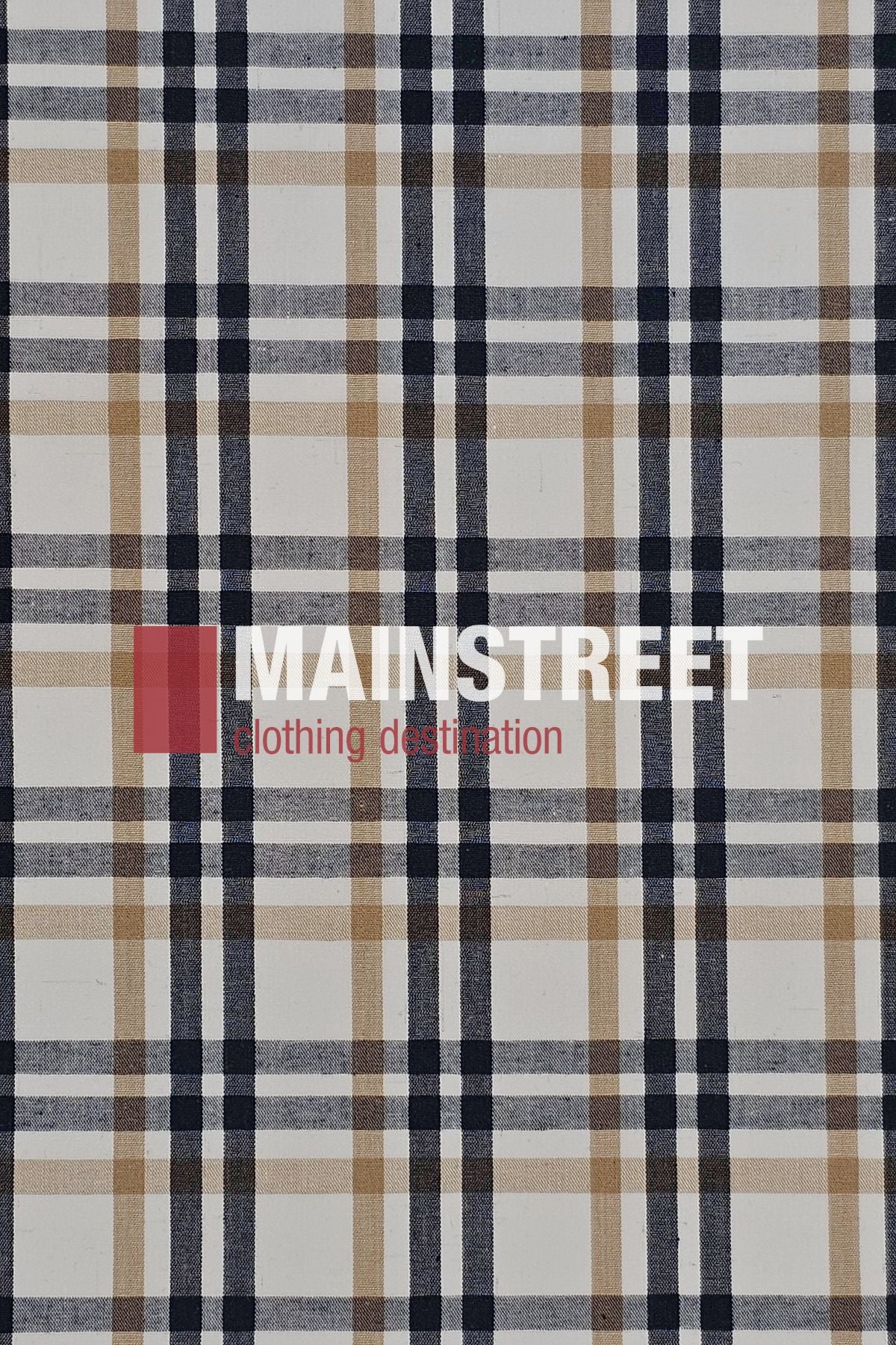 A beige, black, and white plaid pattern with "Bisley Western Shirt" in bold white and red text across the center.