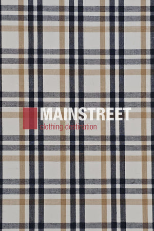 A beige, black, and white plaid pattern with "Bisley Western Shirt" in bold white and red text across the center.