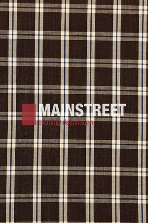 The Bisley Countryman Shirt features brown plaid fabric with white and blue lines, plus the "MAINSTREET clothing destination" logo in bold white and red text across the center.