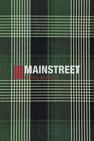 A dark green and black plaid fabric background with "Bisley Countryman Shirt" printed in white and red text across the center.