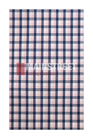 Pink, white, and blue checkered pattern—evoking the timeless look of a Bisley Countryman Shirt in classic polyester cotton— with “MAINSTREET clothing destination” subtly visible across the center of the image.