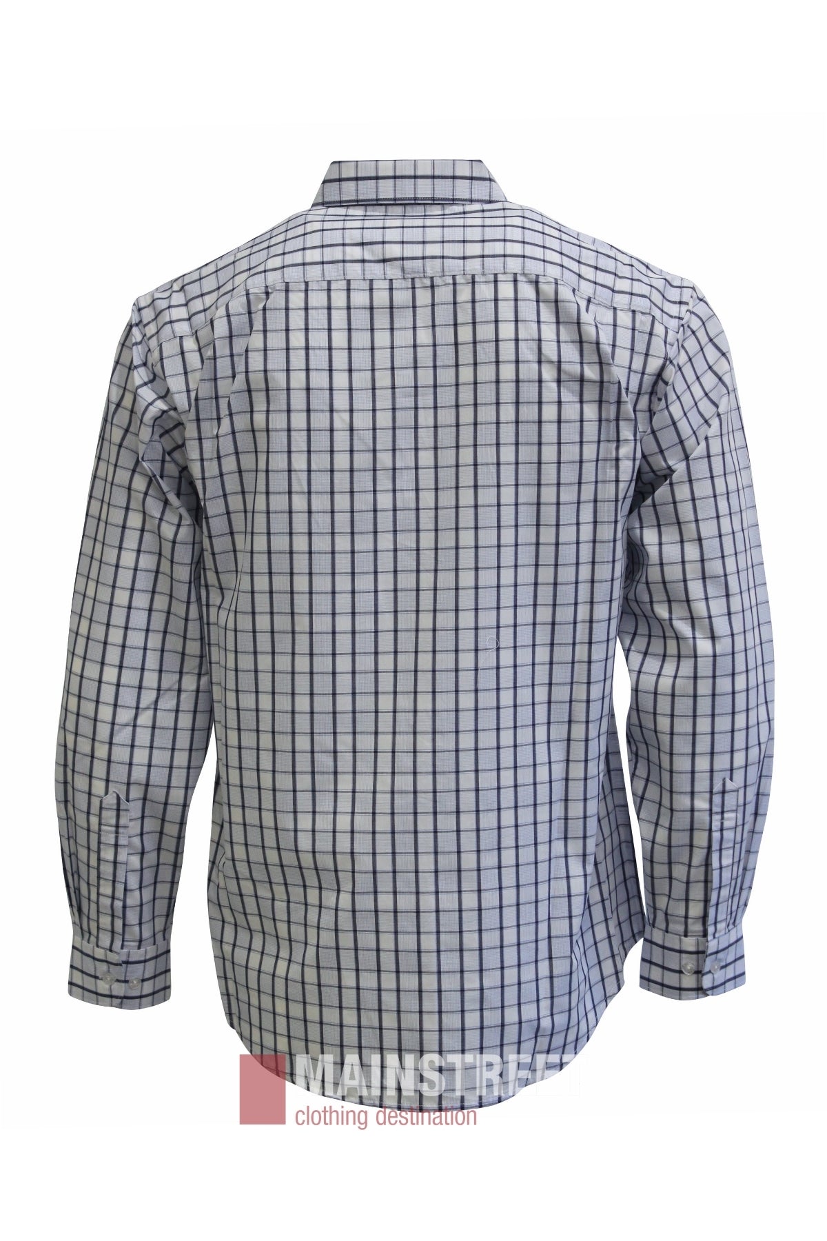 The Bisley Countryman Shirt is a long-sleeve, button-up shirt featuring a blue and white grid check pattern and buttoned chest pockets, shown from the back on a plain white background.