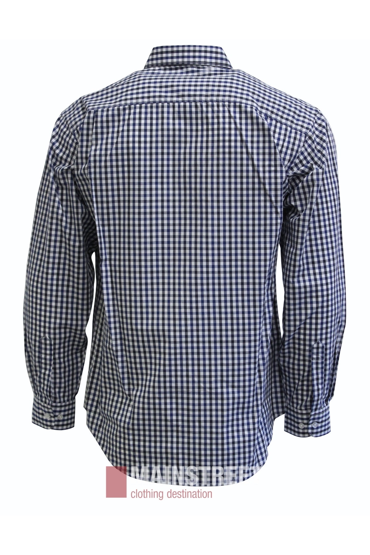 Back view of the Bisley Countryman Shirt, showcasing its long-sleeve, button-up design with a blue and white check pattern. The shirt appears neatly pressed and is displayed against a plain white background.