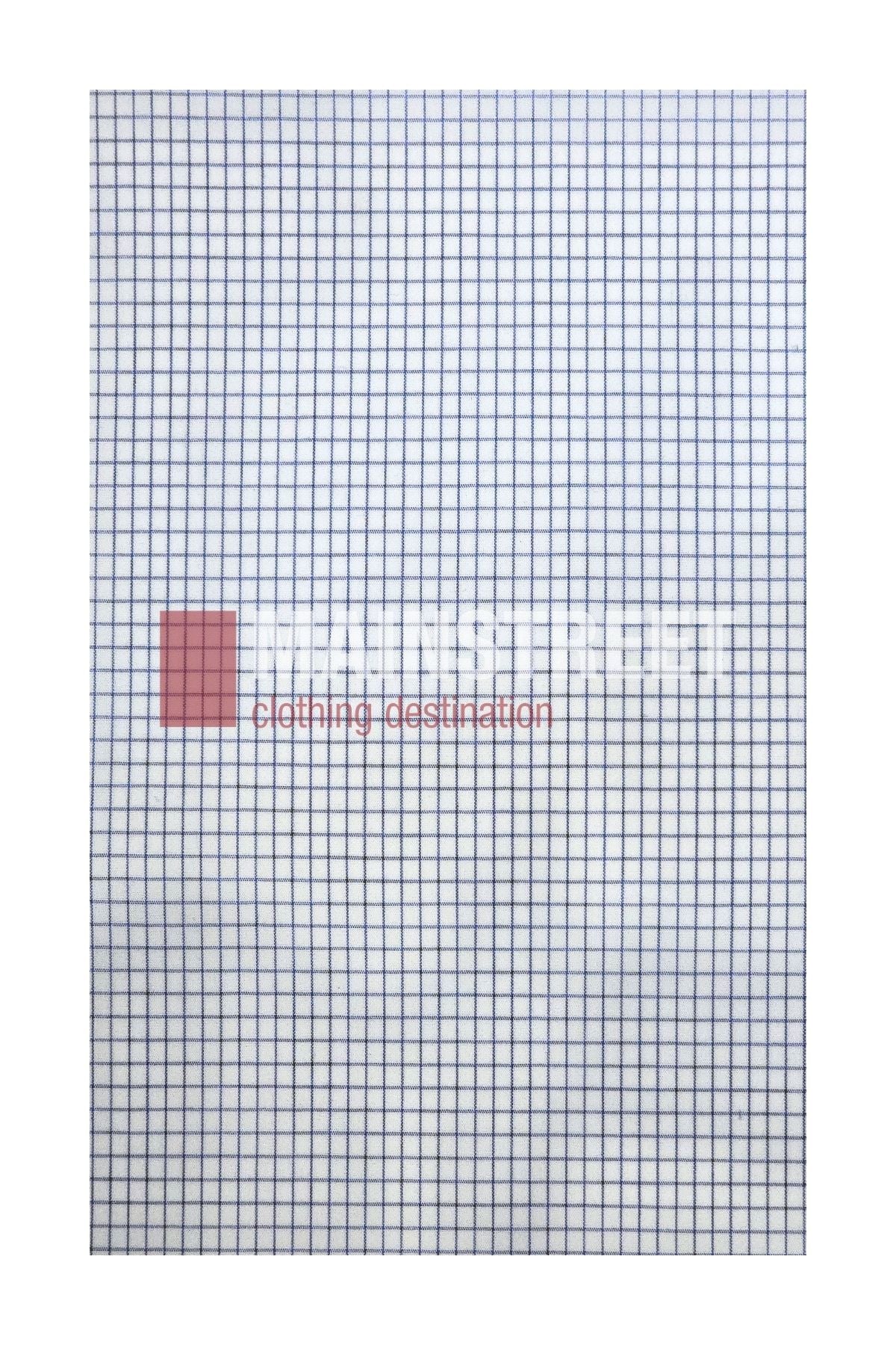 A white fabric featuring a grid of thin, evenly spaced blue lines that create small squares across its surface—ideal for making a Bisley Countryman Shirt with signature buttoned chest pockets.