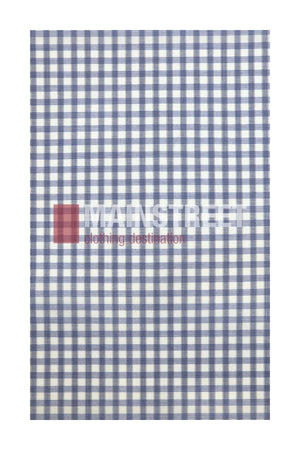 Blue and white checkered fabric pattern reminiscent of the Bisley Countryman Shirt, with “MAINSTREET clothing destination” faintly visible in the center.