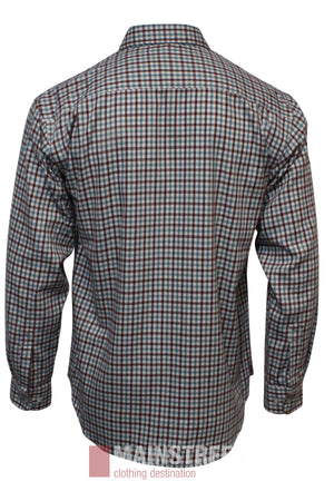 The Bisley Countryman Brushed Shirt is a long-sleeved, button-down shirt with a blue, red, and white checkered pattern, shown from the back against a white background.