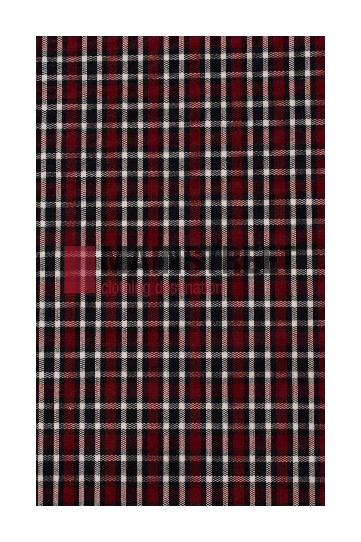 The Bisley Countryman Shirt features a classic tartan design with red, black, and white plaid stripes, made from a comfortable polyester/cotton blend.