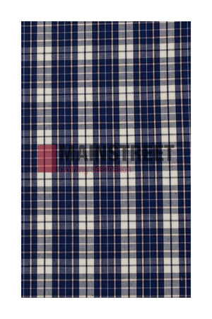 Navy blue, white, and gray plaid pattern of evenly spaced stripes forming squares with a watermark across the center. Perfect for the Bisley Countryman Shirt made from a durable polyester/cotton blend.