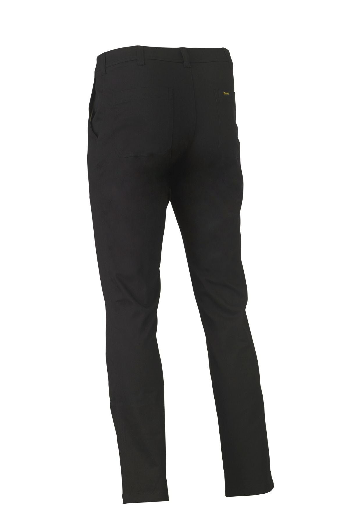 Bisley Stretch Cotton Drill Work Pant shown from the back with two rear pockets and belt loops. These straight-leg, stretch pants offer smooth fabric and UPF 50+ protection, displayed on a plain white background.