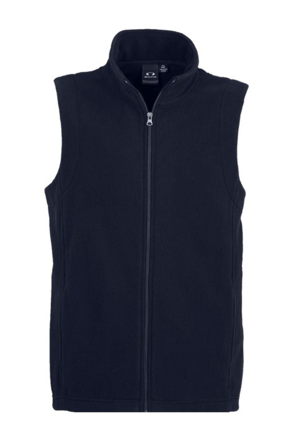 The Biz Collection Plain Vest is a sleeveless black vest with a high collar and full front zipper, shown on a plain white background.